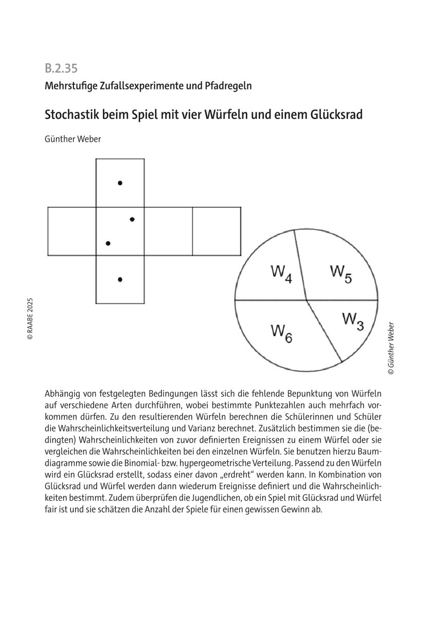 Stochastik beim Spiel mit vier Würfeln und einem Glücksrad