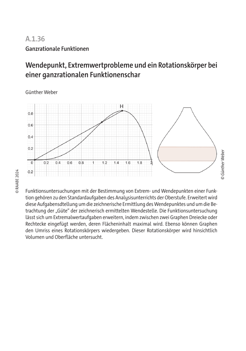 Wendepunkt, Extremwertproblem und ein Rotationskörper