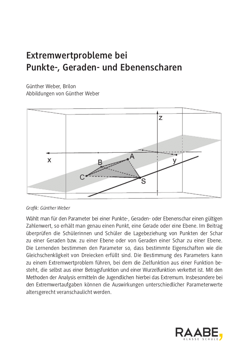 Extremwertprobleme bei Punkte-, Geraden- 
und Ebenenscharen