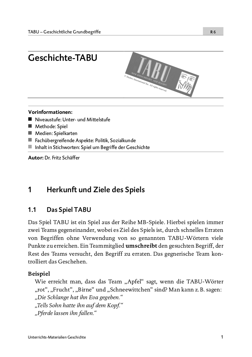 Tabu Geschichte