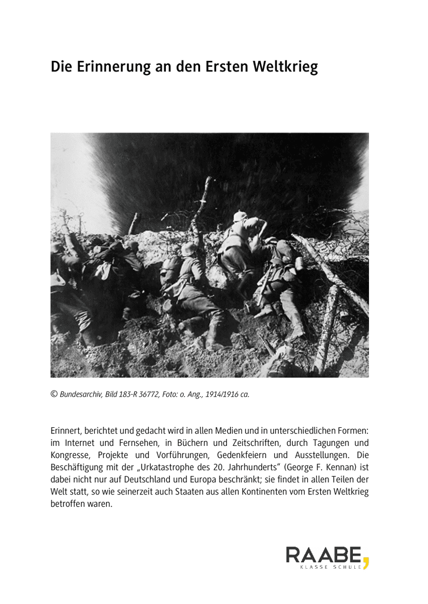Die Erinnerung an den Ersten Weltkrieg