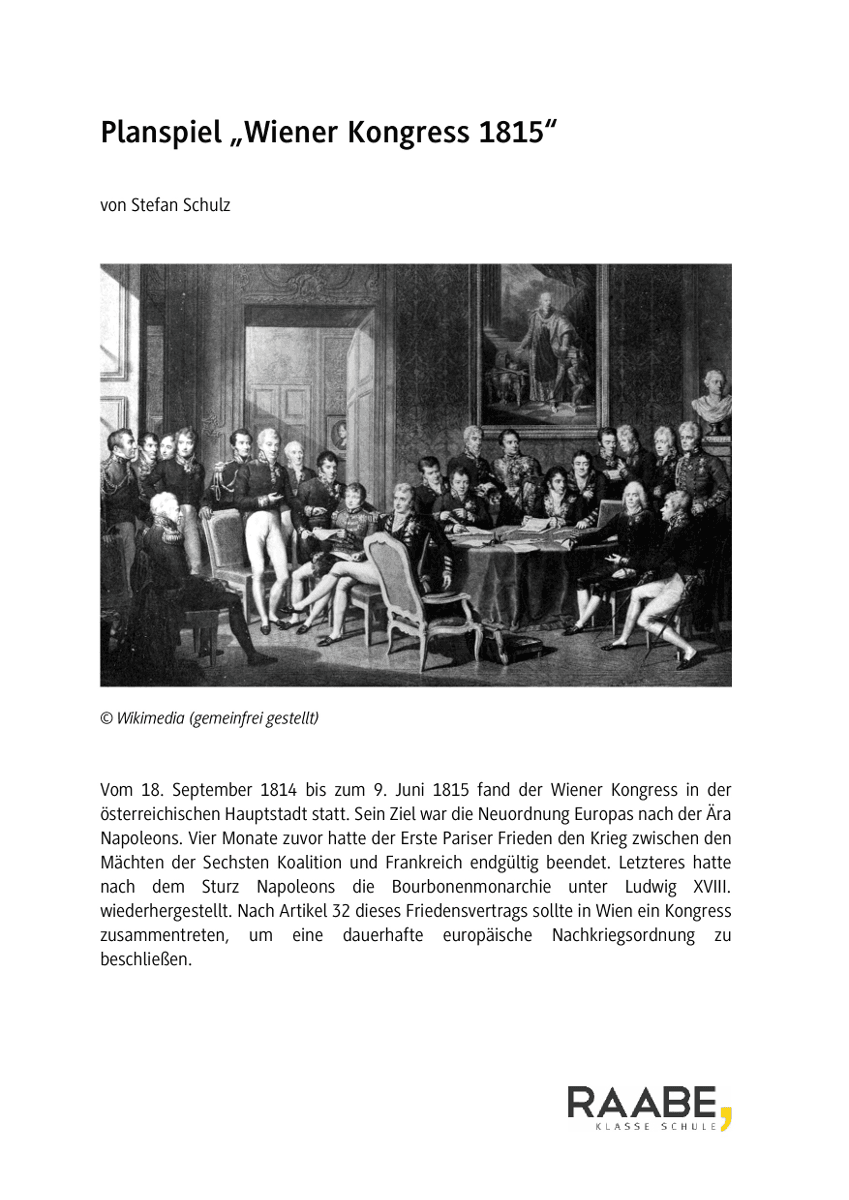 Planspiel "Wiener Kongress 1815"