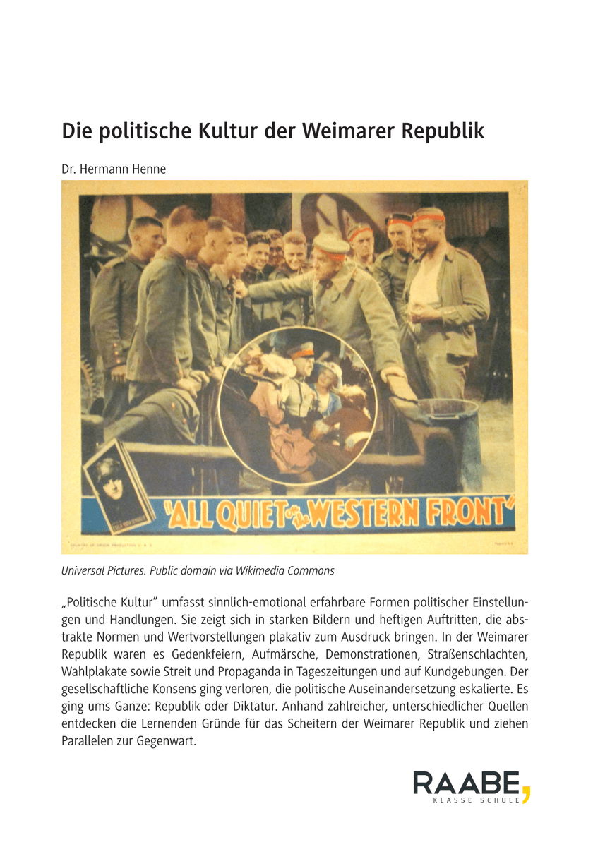 Die politische Kultur der Weimarer Republik