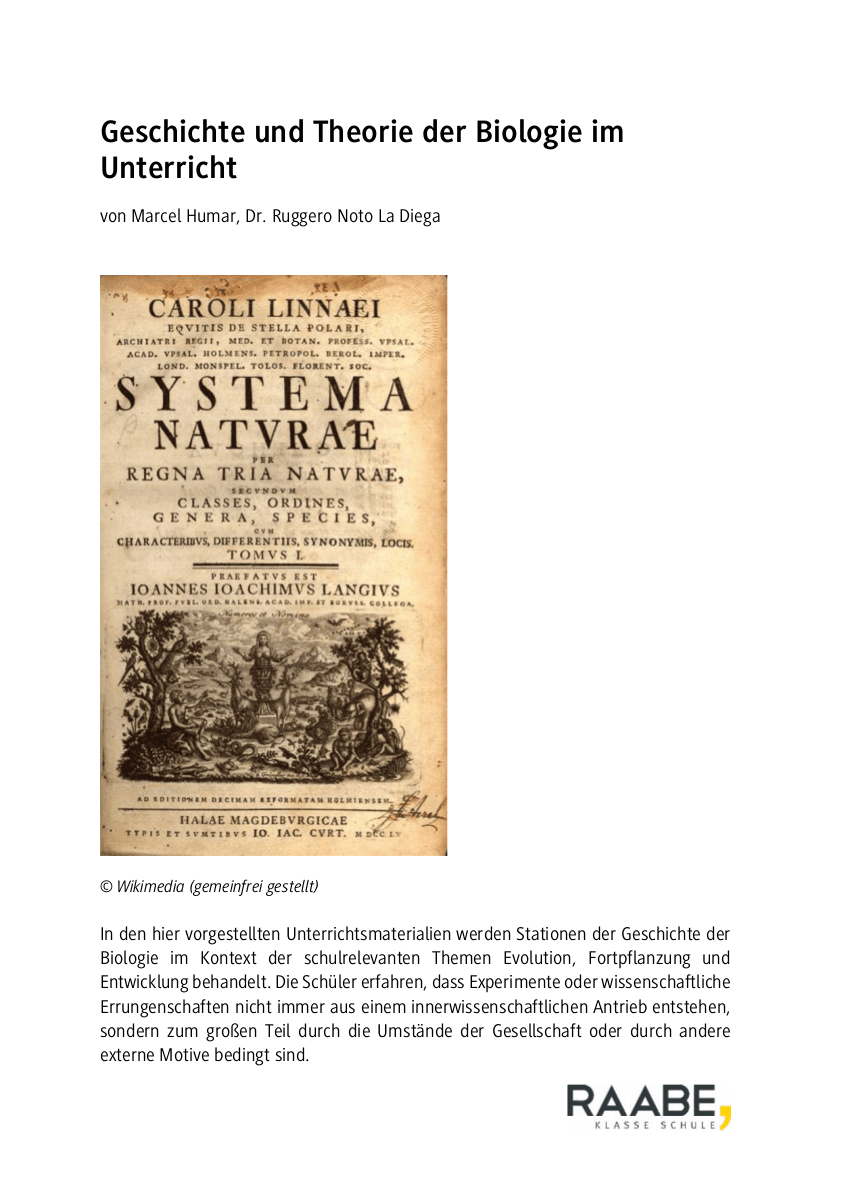 Geschichte und Theorie der Biologie im Unterricht
