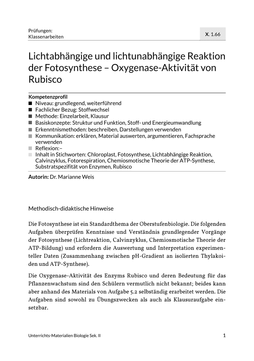 Lichtabhängige und lichtunabhängige Reaktion der Fotosynthese