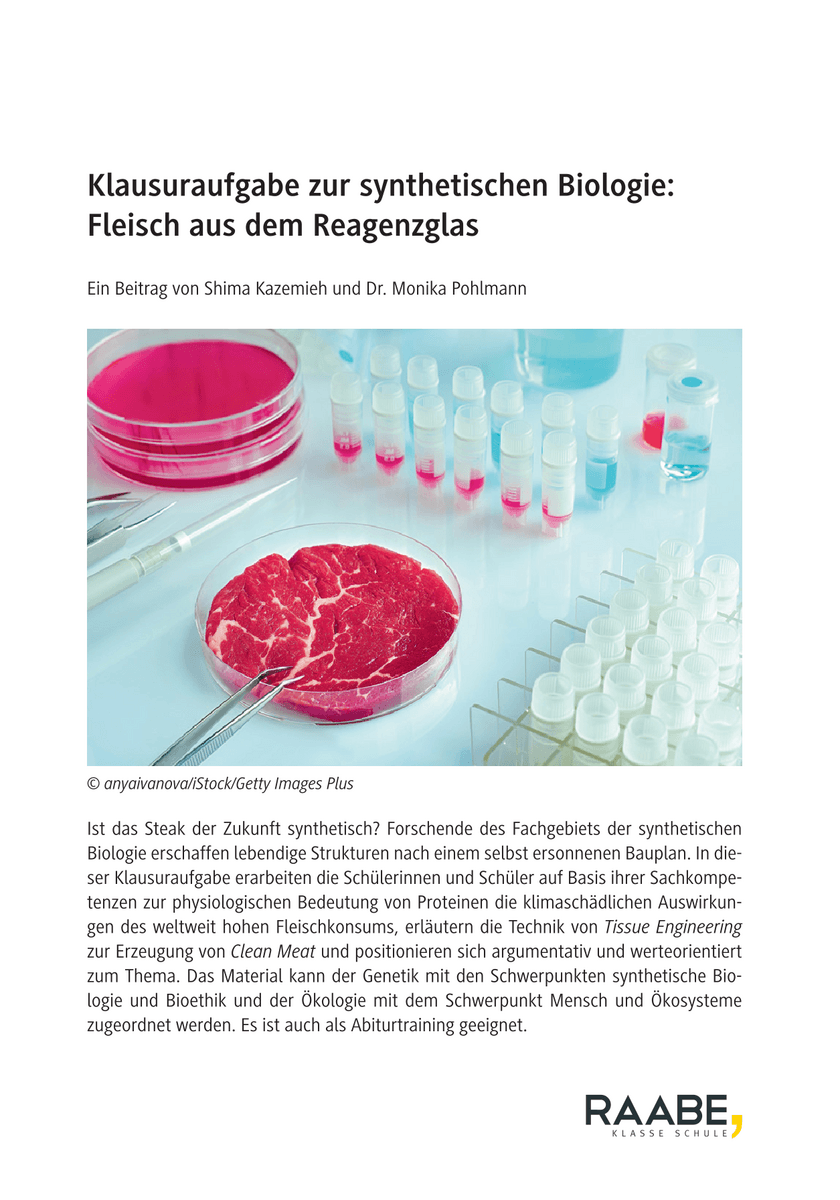 Klausuraufgabe zur synthetischen Biologie: Fleisch aus dem Reagenzglas