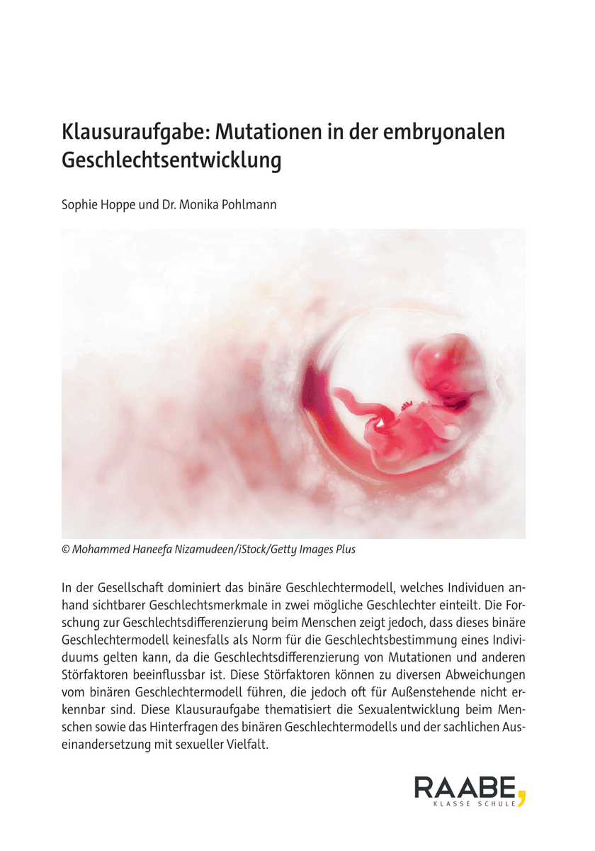 Klausuraufgabe: Mutationen in der embryonalen Geschlechtsentwicklung