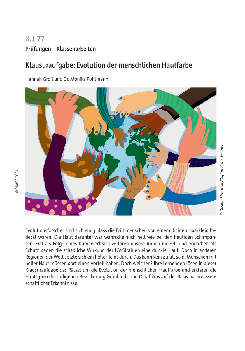 Klausuraufgabe: Evolution der menschlichen Hautfarbe