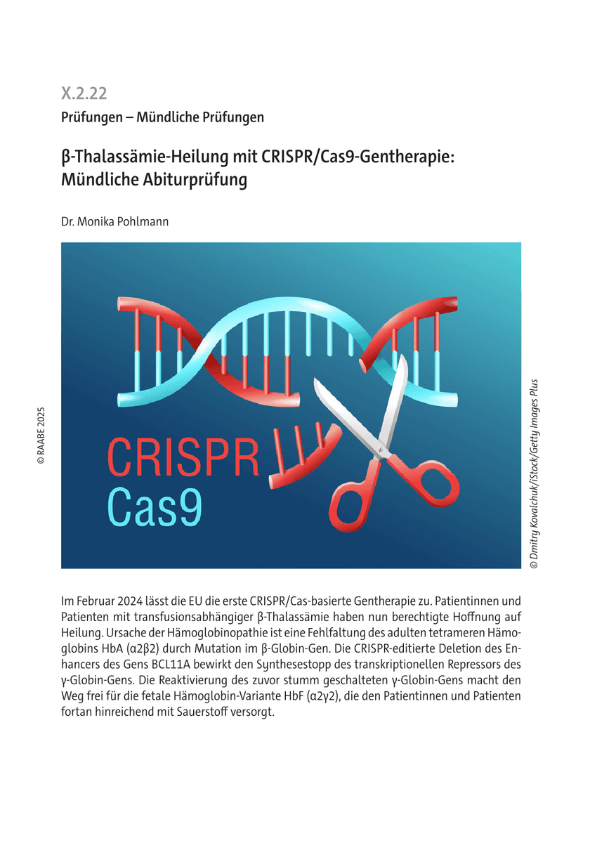 β-Thalassämie-Heilung mit CRISPR/Cas9-Gentherapie: Mündliche Abiturprüfung