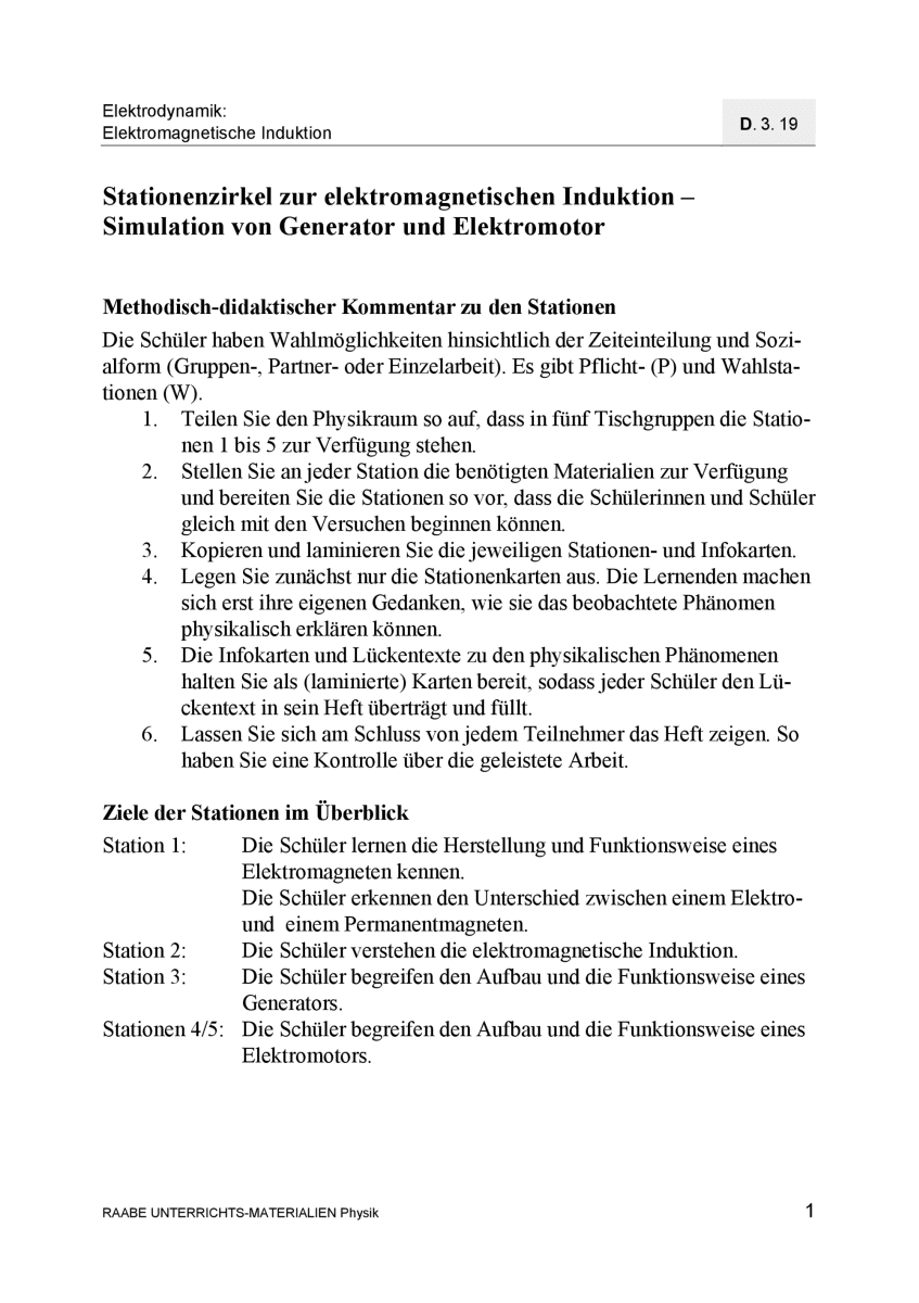 Stationenzirkel zur elektromagnetischen Induktion