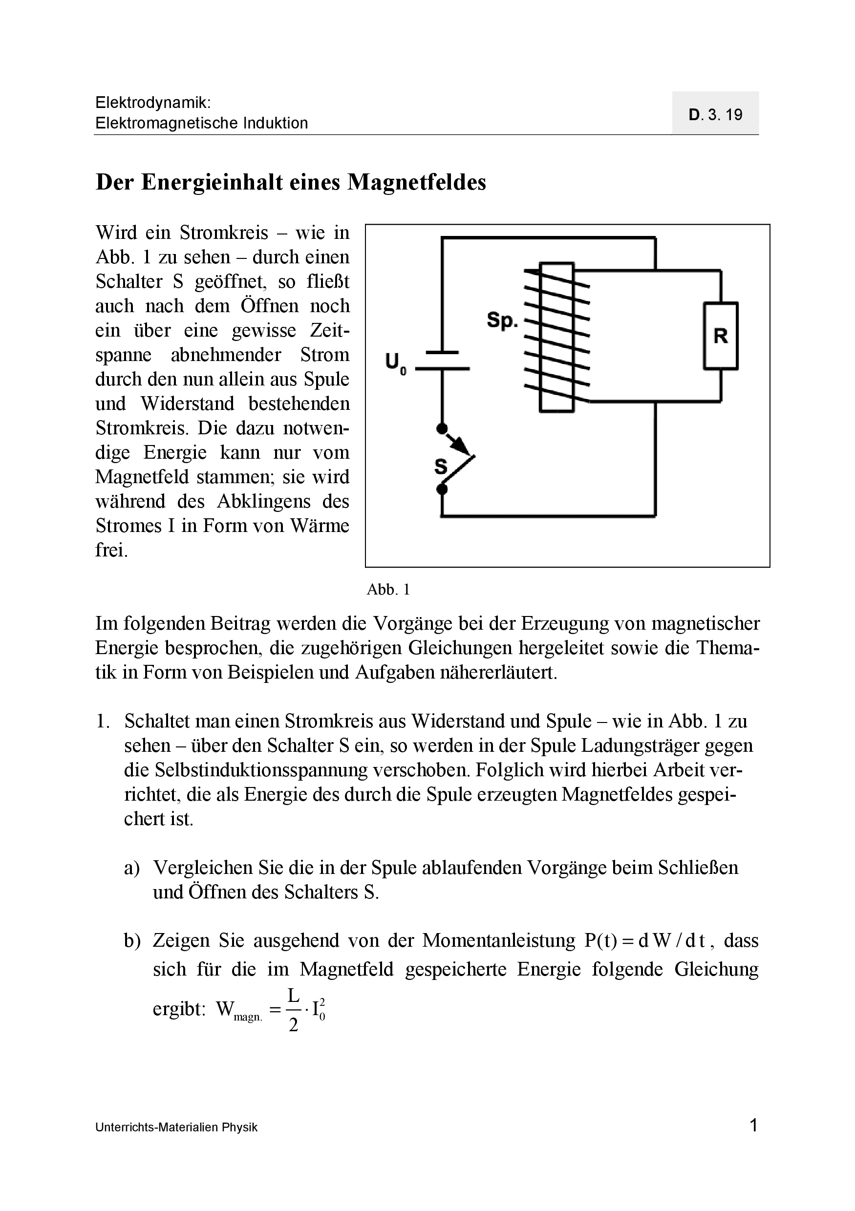 Der Energieinhalt eines Magnetfeldes