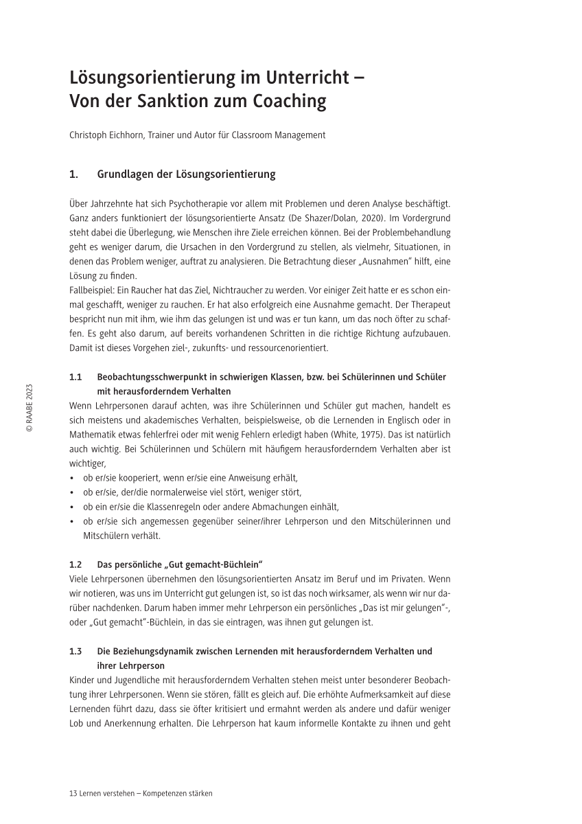 Lösungsorientierung im Unterricht