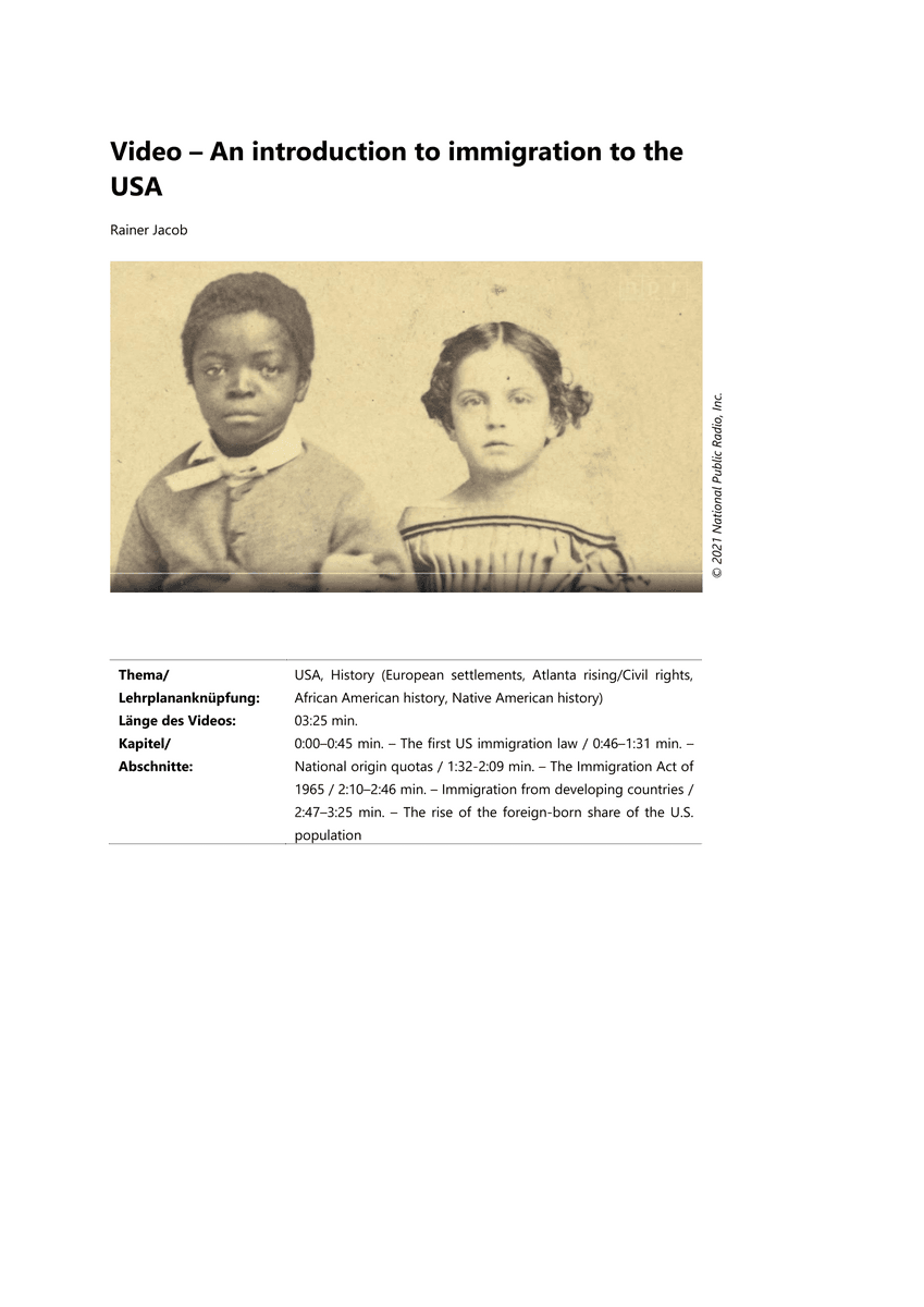 Viewing: An introduction to immigration to the USA