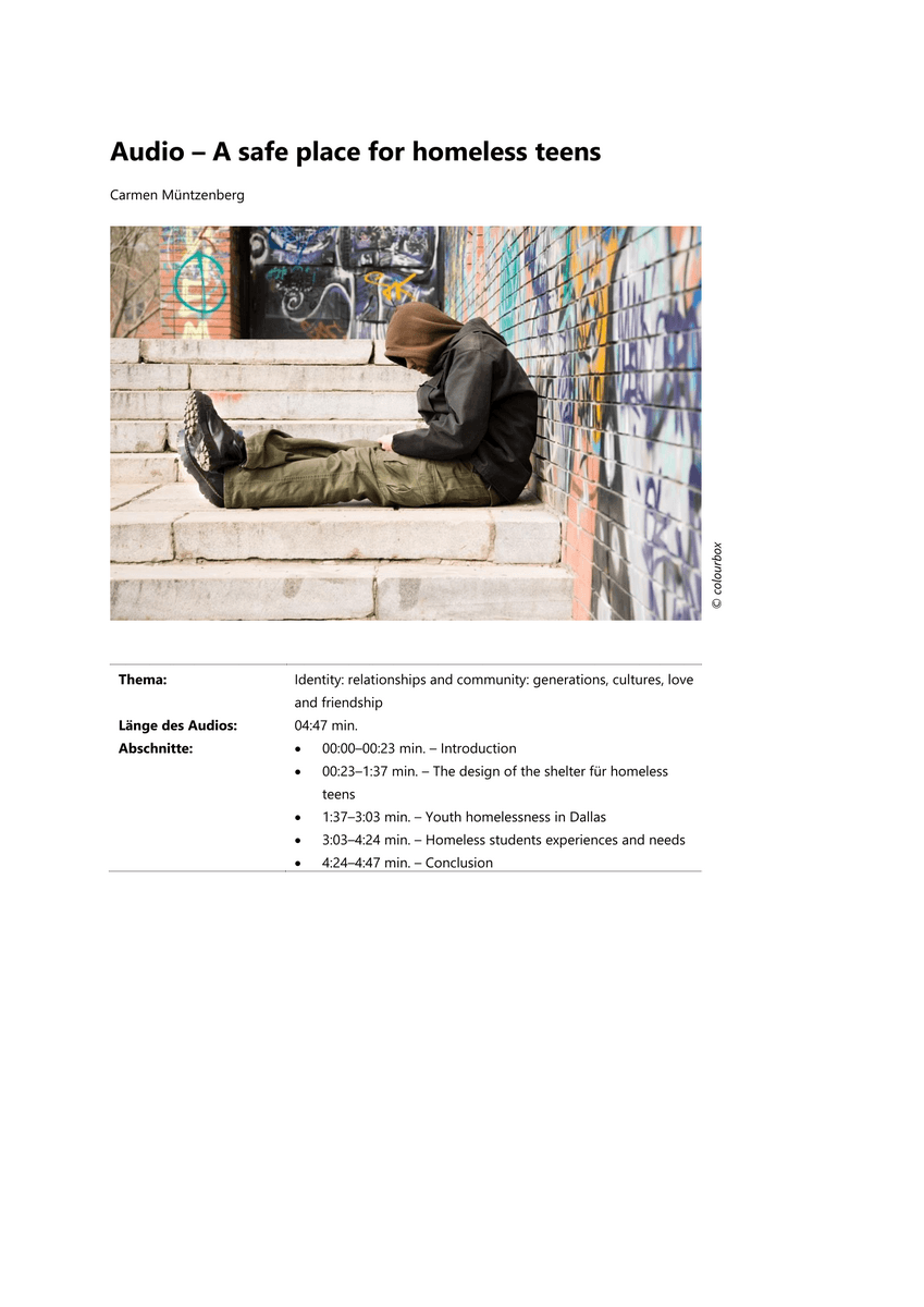 Audio – A safe place for homeless teens