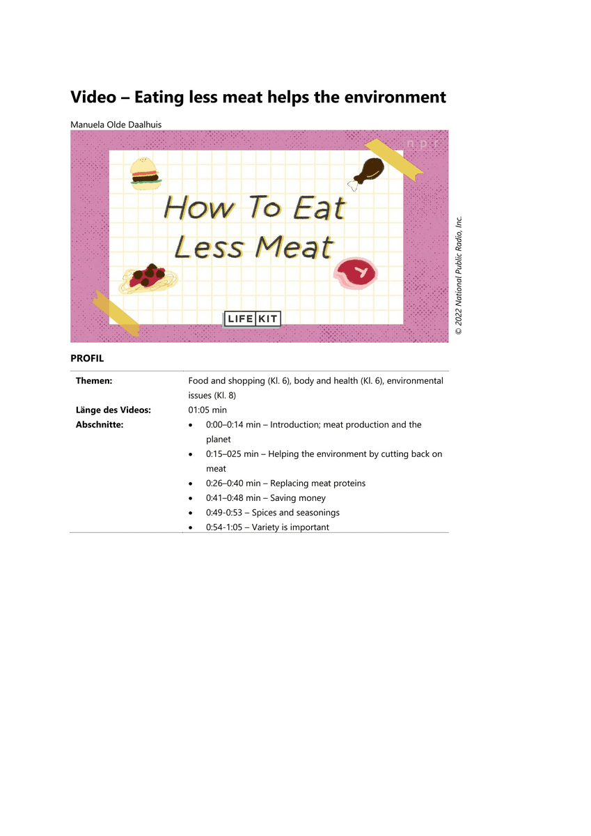 Video – Eating less meat helps the environment
