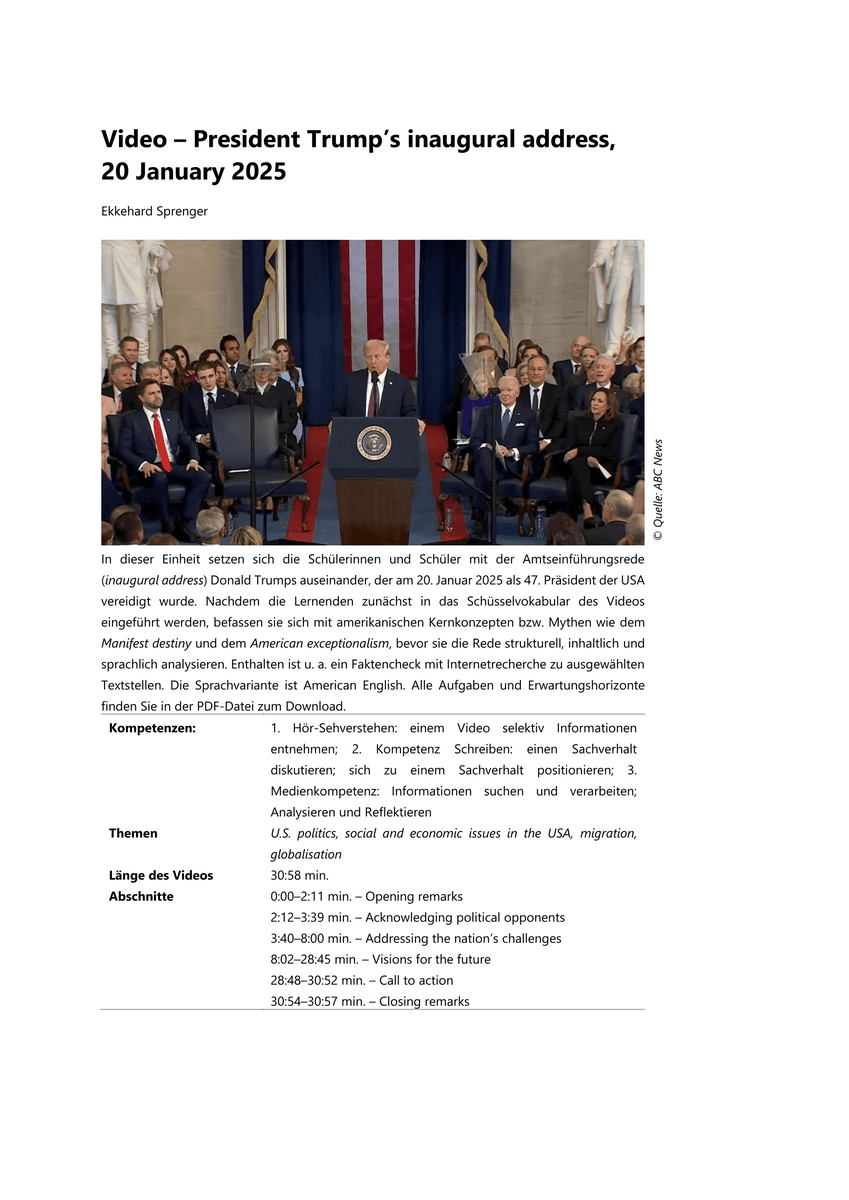 Video – President Trump’s inaugural address, 20 January 2025