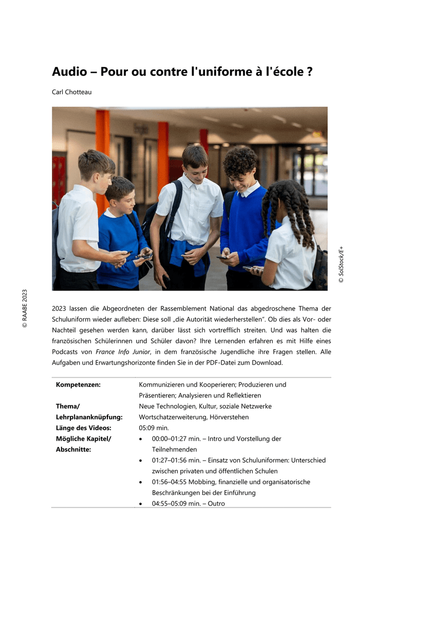 Audio – Pour ou contre l'uniforme à l'école ?
