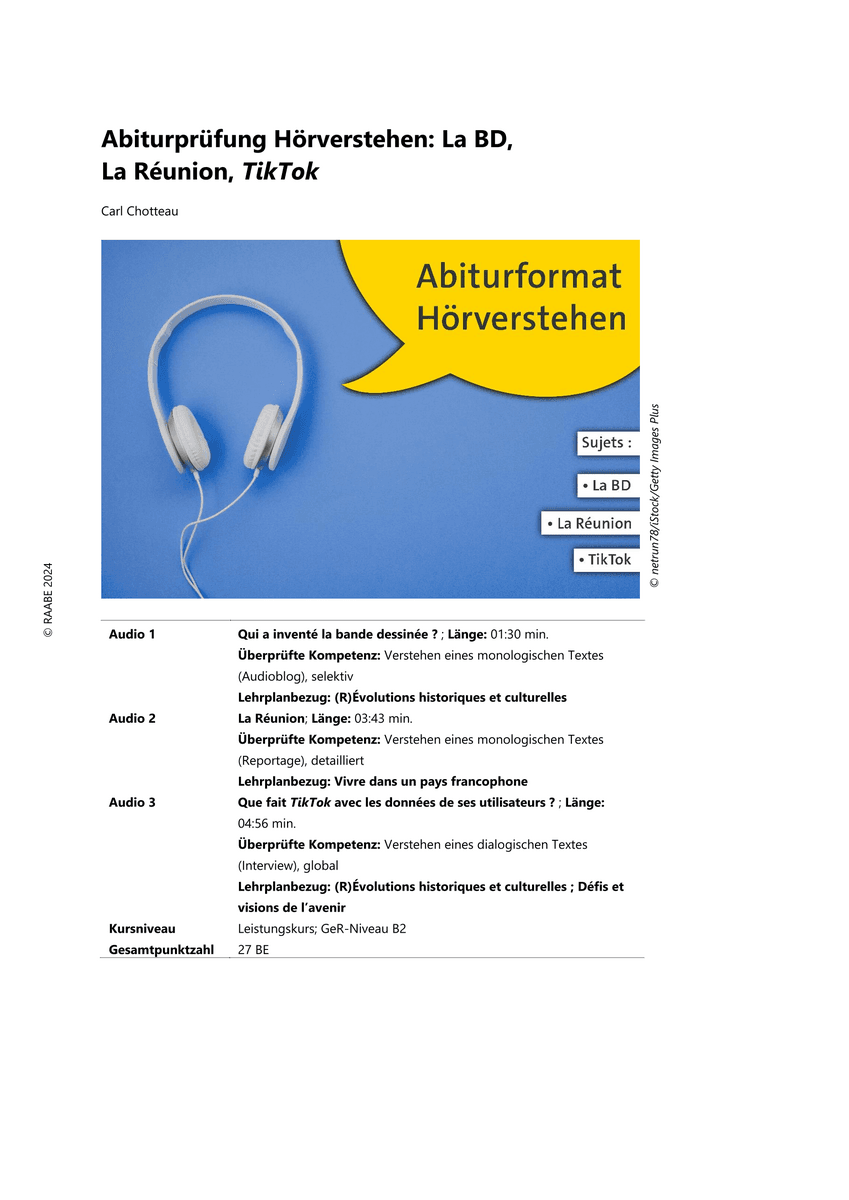 Abiturprüfung Hörverstehen: La BD, La Réunion, TikTok