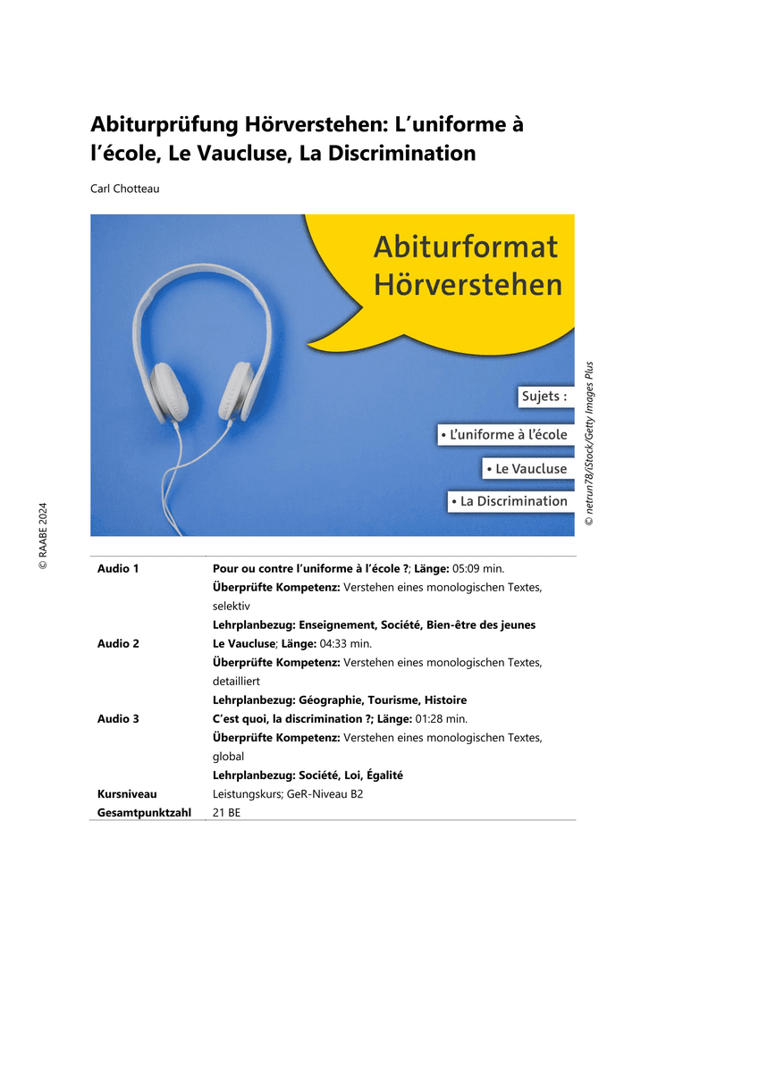 Abiturprüfung Hörverstehen: L’uniforme à l’école, Le Vaucluse, La Discrimination