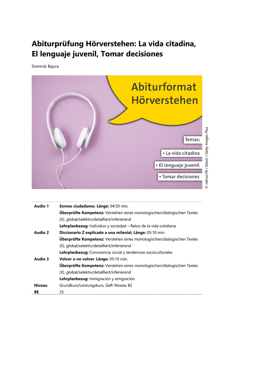 Abiturprüfung Hörverstehen: La vida citadina, El lenguaje juvenil, Tomar decisiones