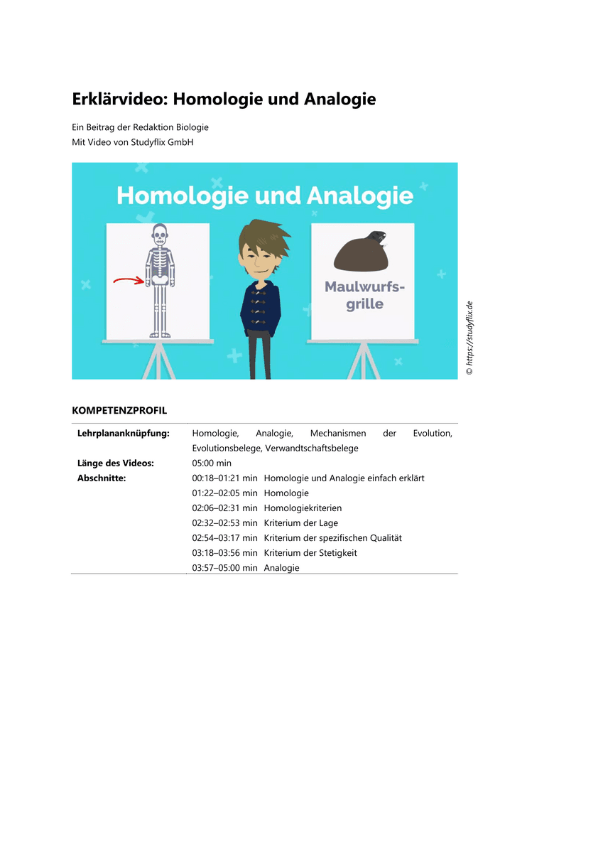 Erklärvideo: Homologie und Analogie