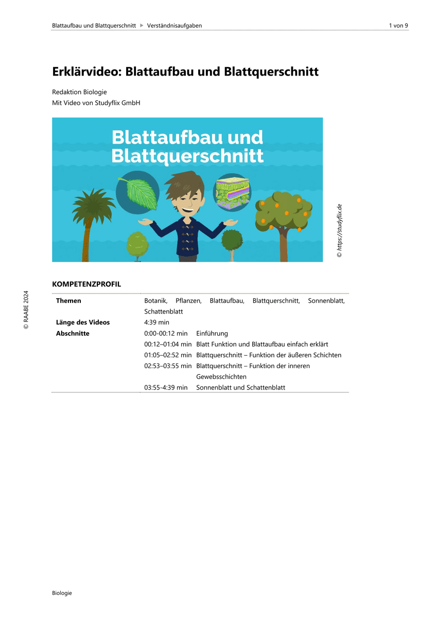 Erklärvideo: Blattaufbau und Blattquerschnitt