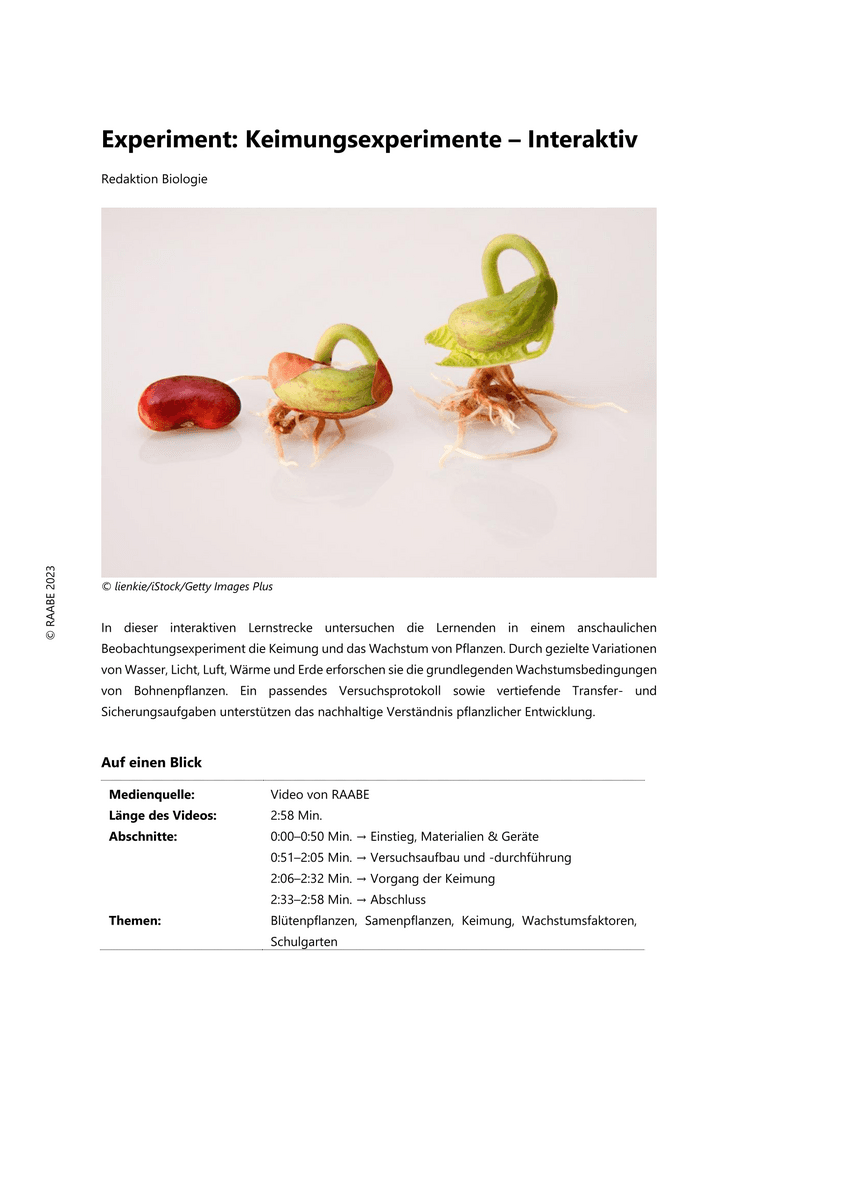Experiment: Keimungsexperimente Experiment: Keimungsexperimente