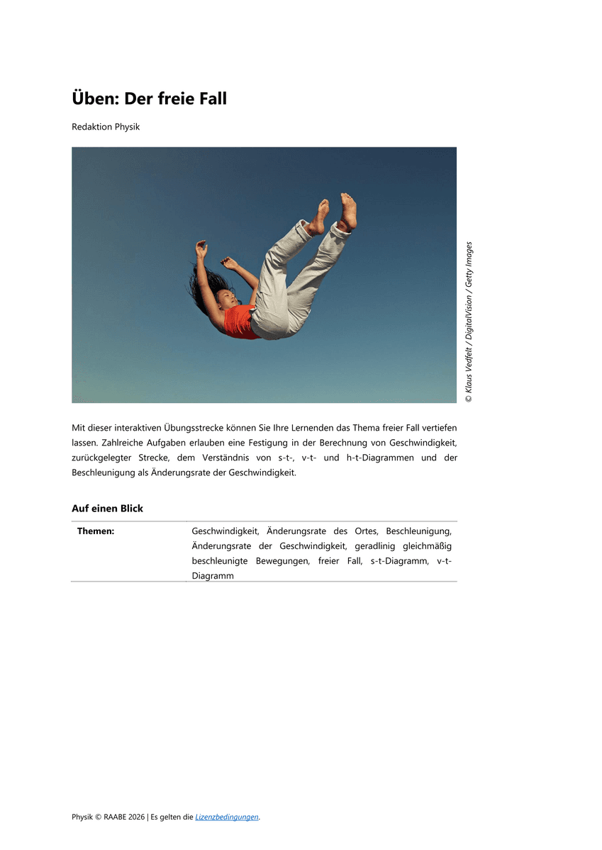 Üben: Der freie Fall
