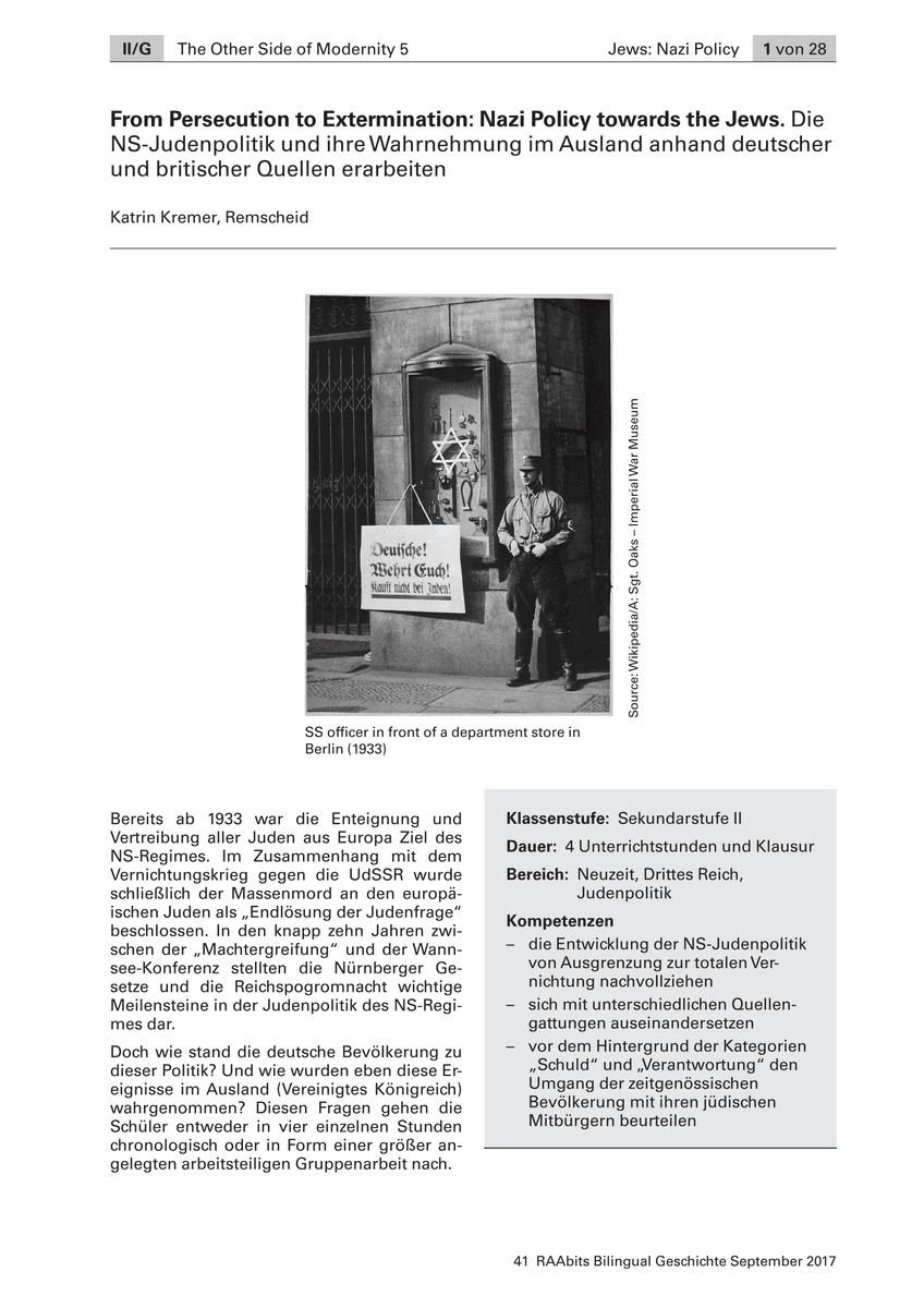 From Persecution to Extermination: Nazi Policy towards the Jews