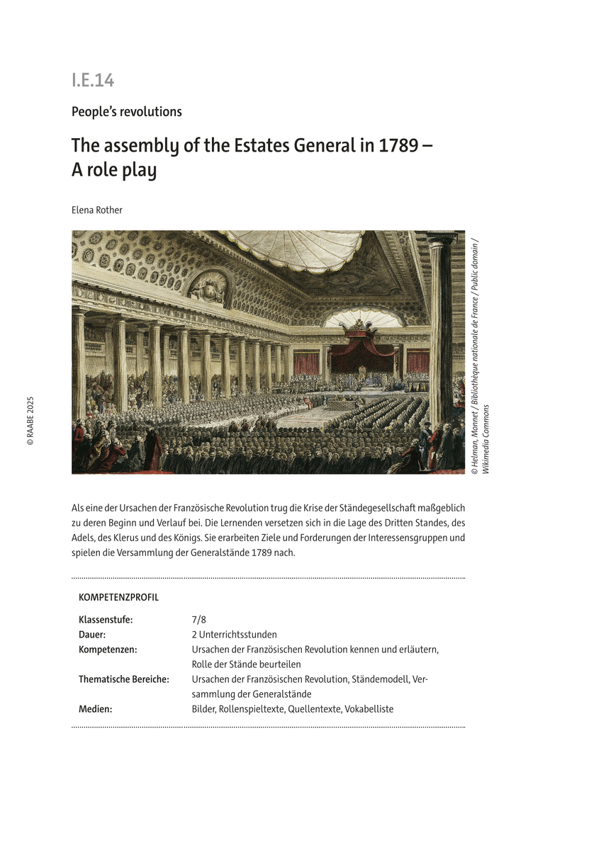 The assembly of the Estates General in 1789
