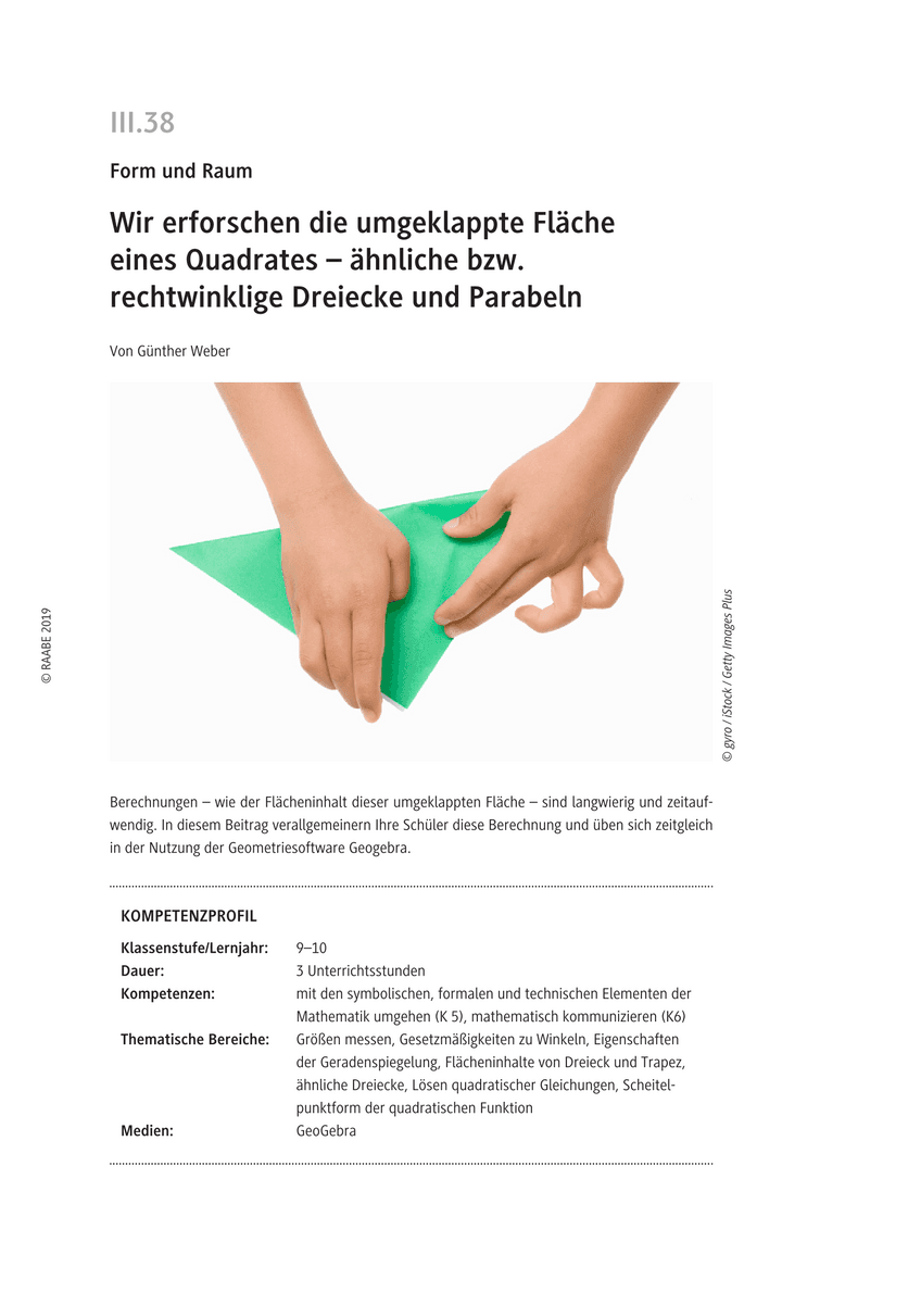 Wir erforschen die umgeklappte Fläche eines Quadrates