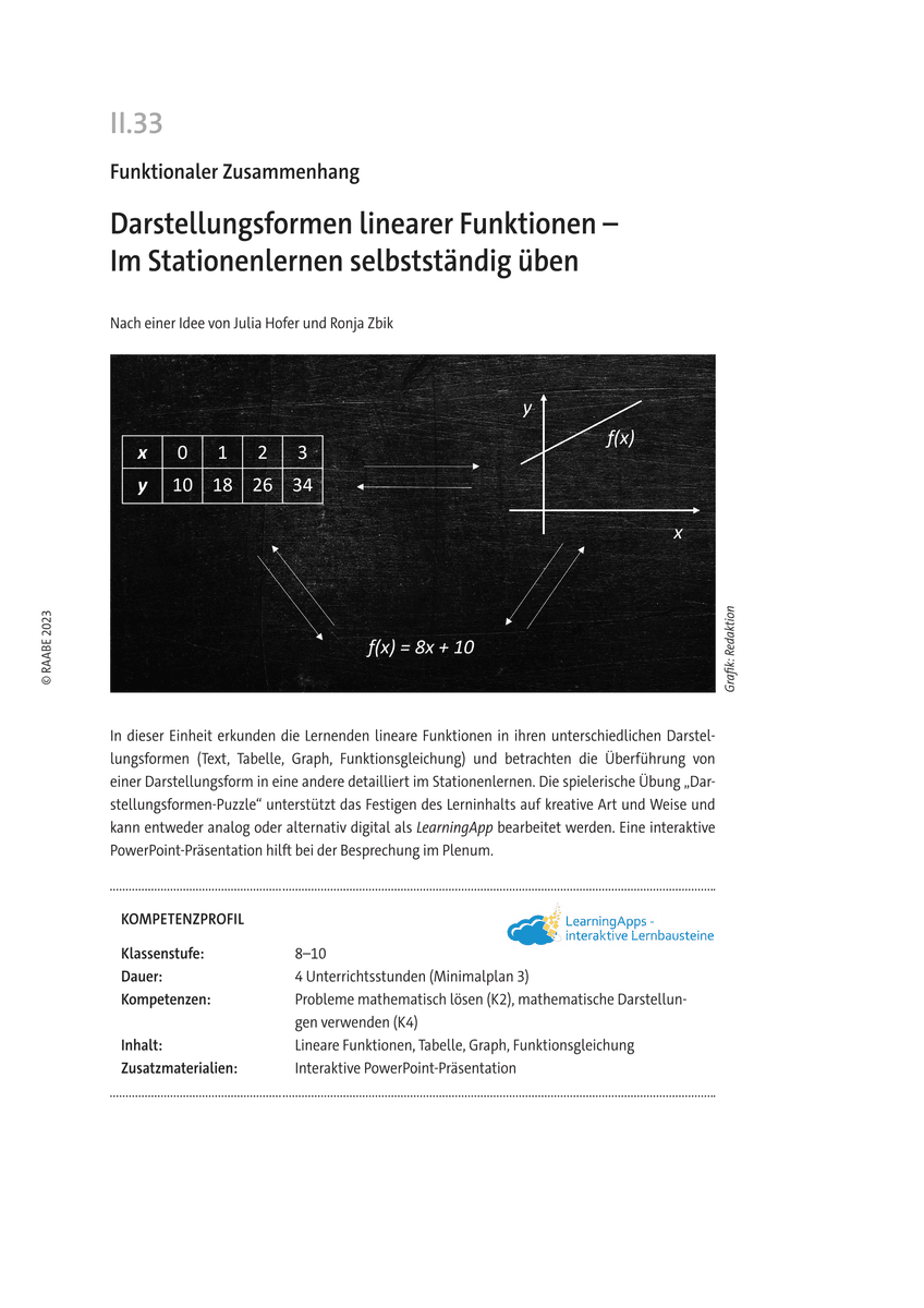 Darstellungsformen linearer Funktionen