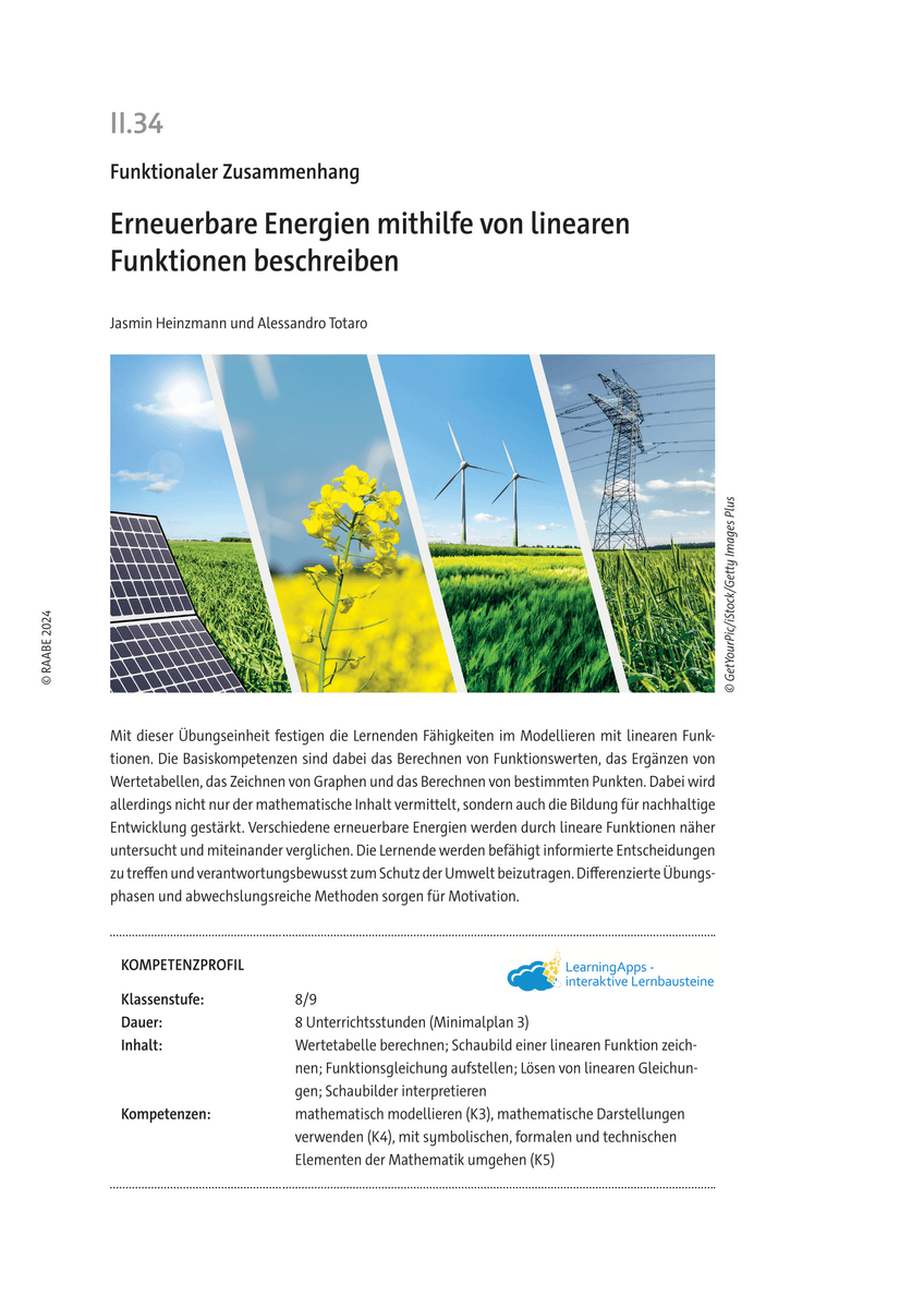 Erneuerbare Energien mithilfe von linearen Funktionen beschreiben