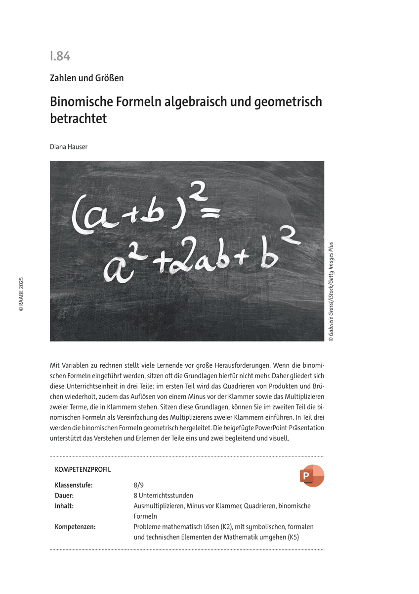 Binomische Formeln algebraisch und geometrisch betrachtet