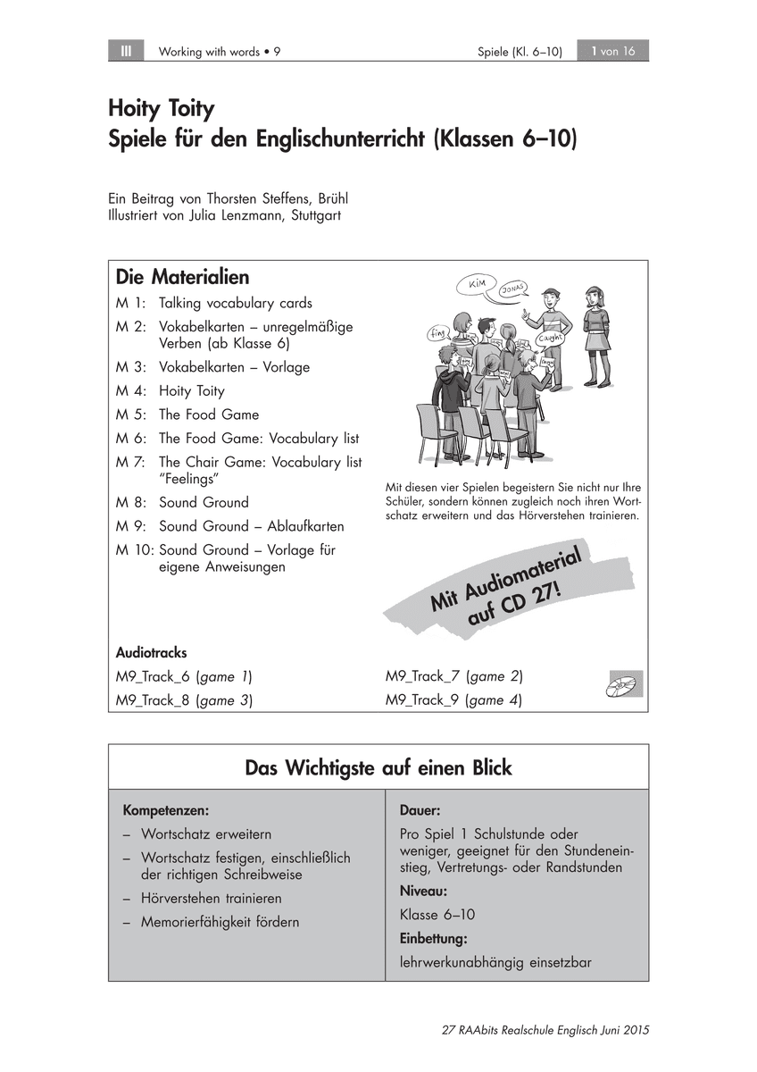 Mit Spielen den Wortschatz und das Hörverstehen im Englischunterricht fördern