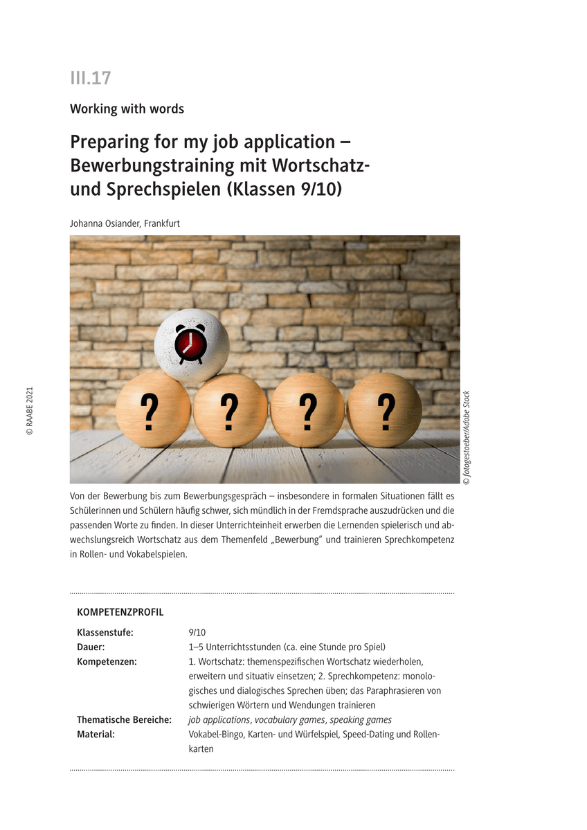 Preparing for my job application