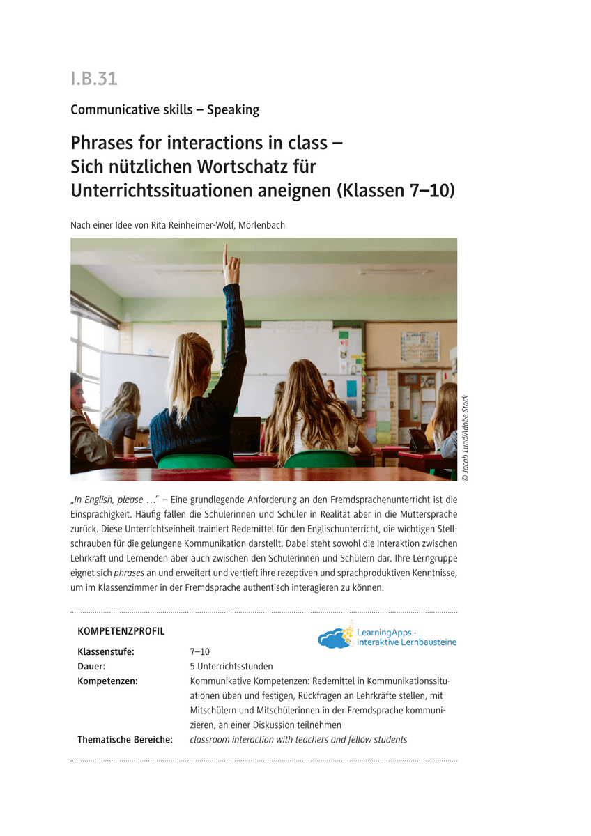 Phrases for interactions in class