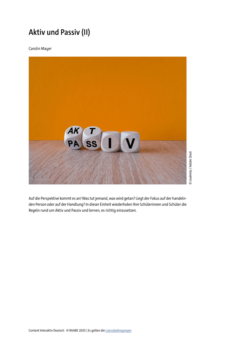 Grammatik: Aktiv und Passiv (II)