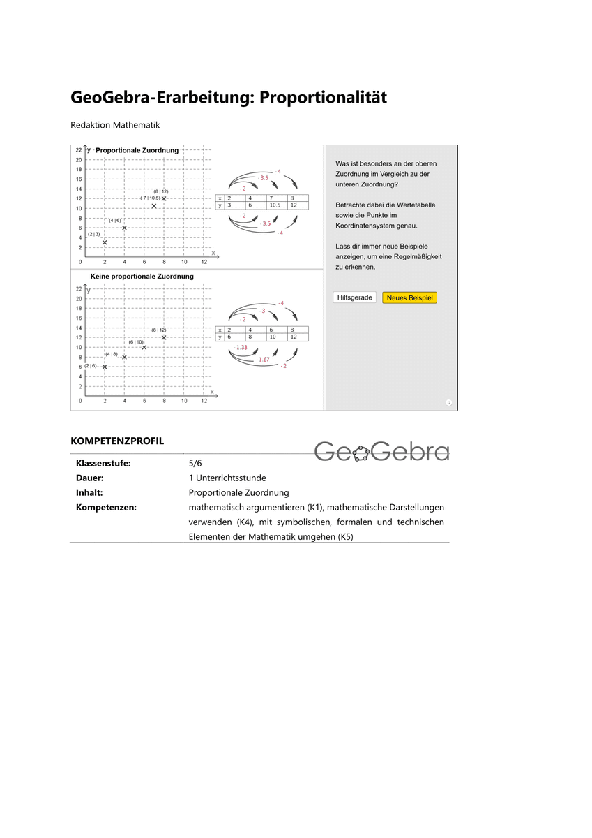 GeoGebra-Erarbeitung: Proportionalität