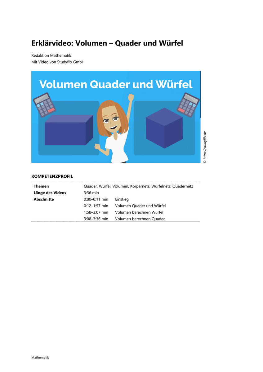 Lernen: Erklärvideo Volumen – Quader und Würfel