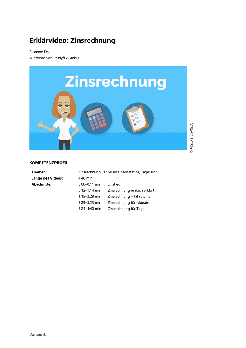 Lernen: Erklärvideo Zinsrechnung