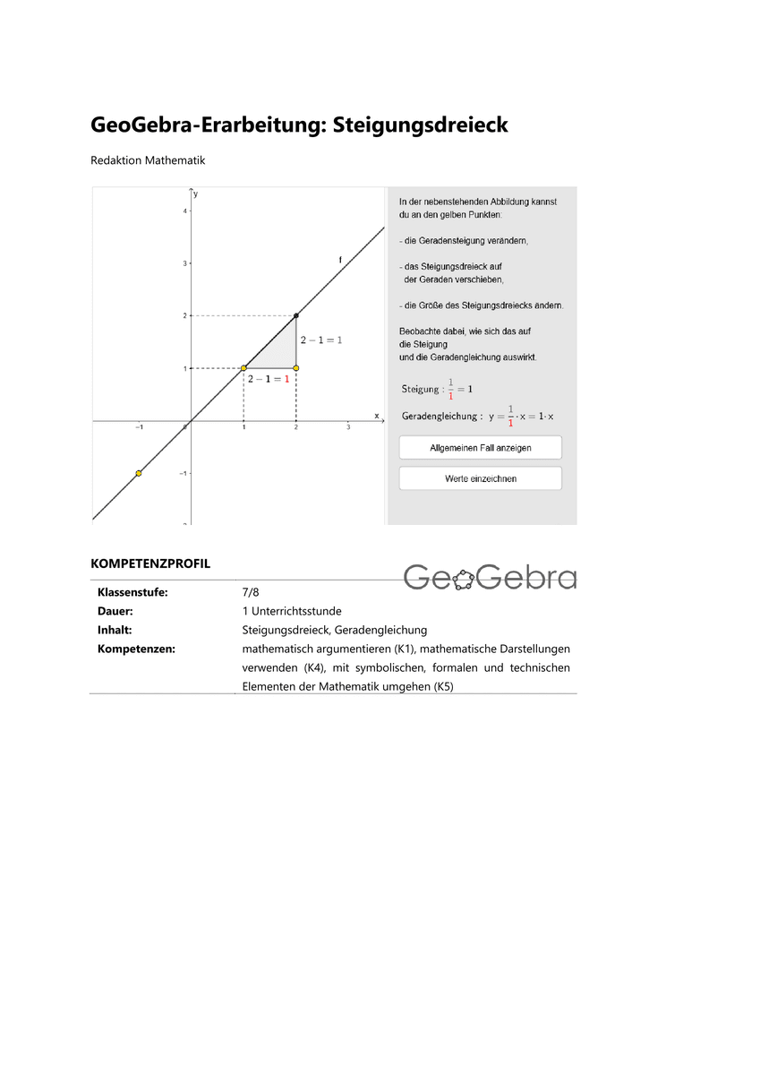 GeoGebra-Erarbeitung: Steigungsdreieck