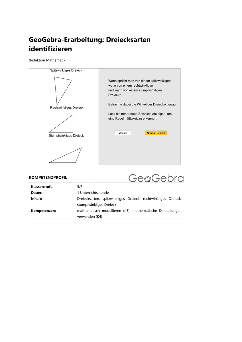 Erarbeiten: GeoGebra Dreiecksarten identifizieren