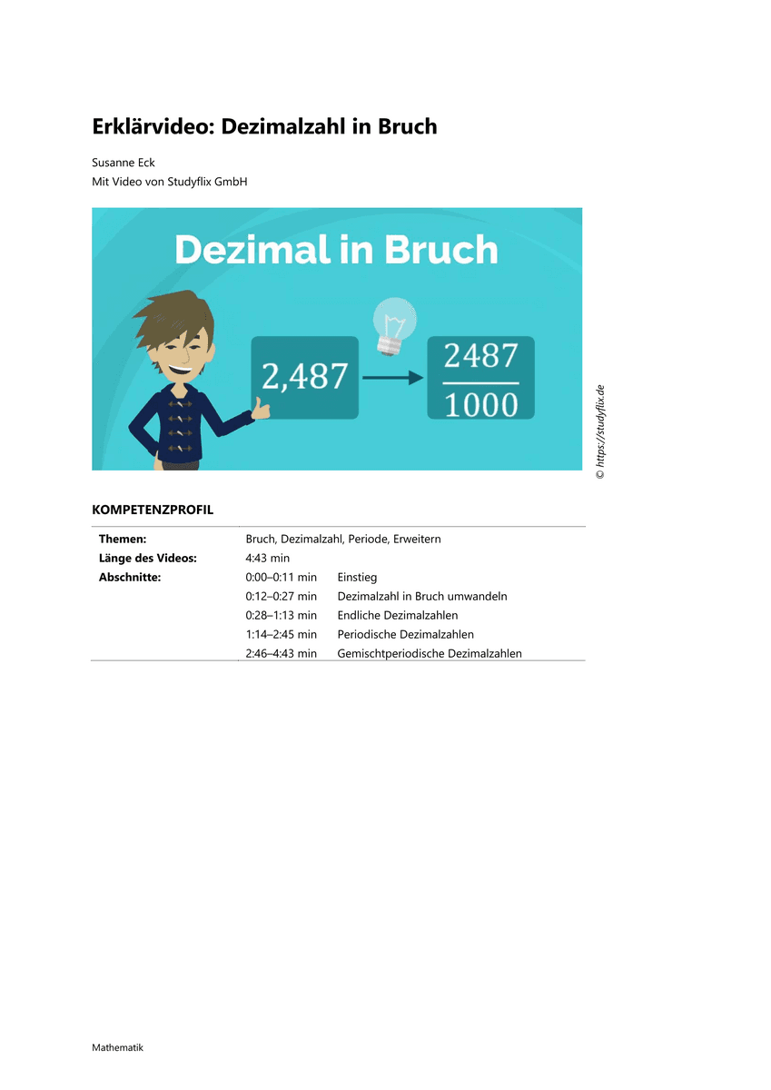 Erklärvideo: Dezimalzahl in Bruch