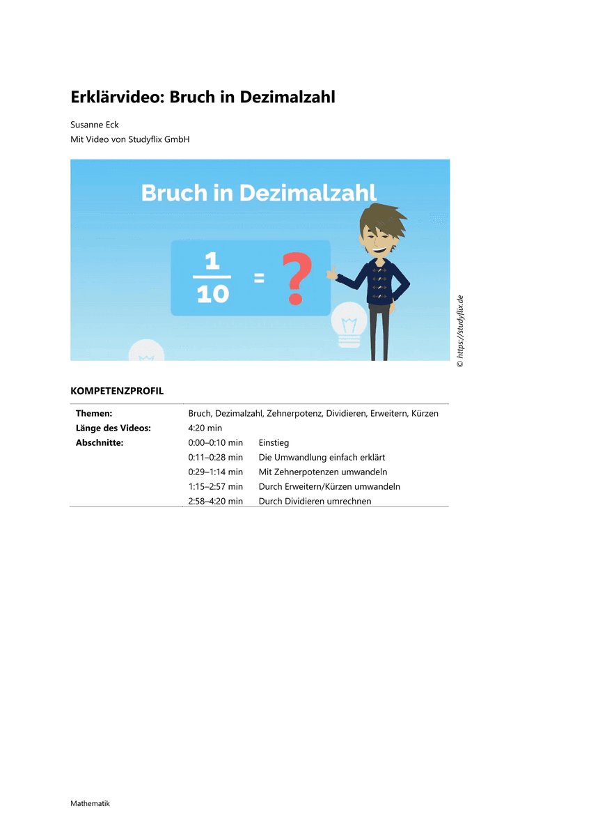 Erklärvideo: Bruch in Dezimalzahl