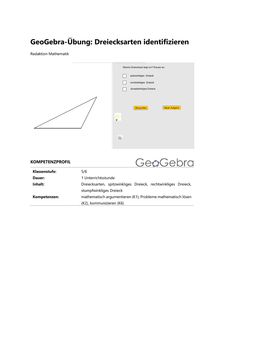 GeoGebra-Übung: Dreiecksarten identifizieren