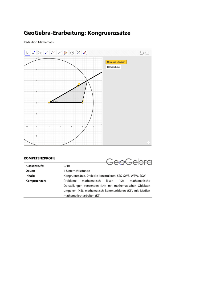 GeoGebra-Erarbeitung: Kongruenzsätze