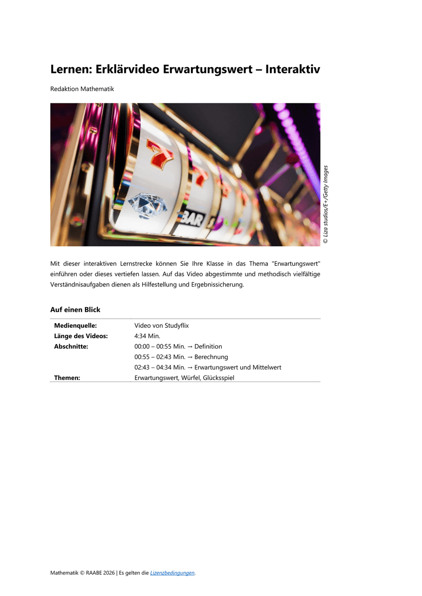 Lernen: Erklärvideo Erwartungswert