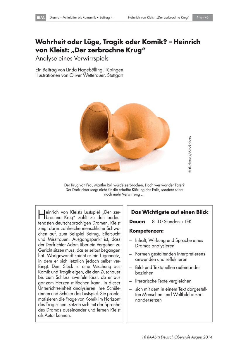 Wahrheit oder Lüge, Tragik oder Komik? – Heinrich von Kleist: „Der zerbrochene Krug“