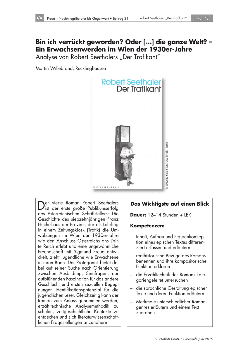 Analyse von Robert Seethalers „Der Trafikant“